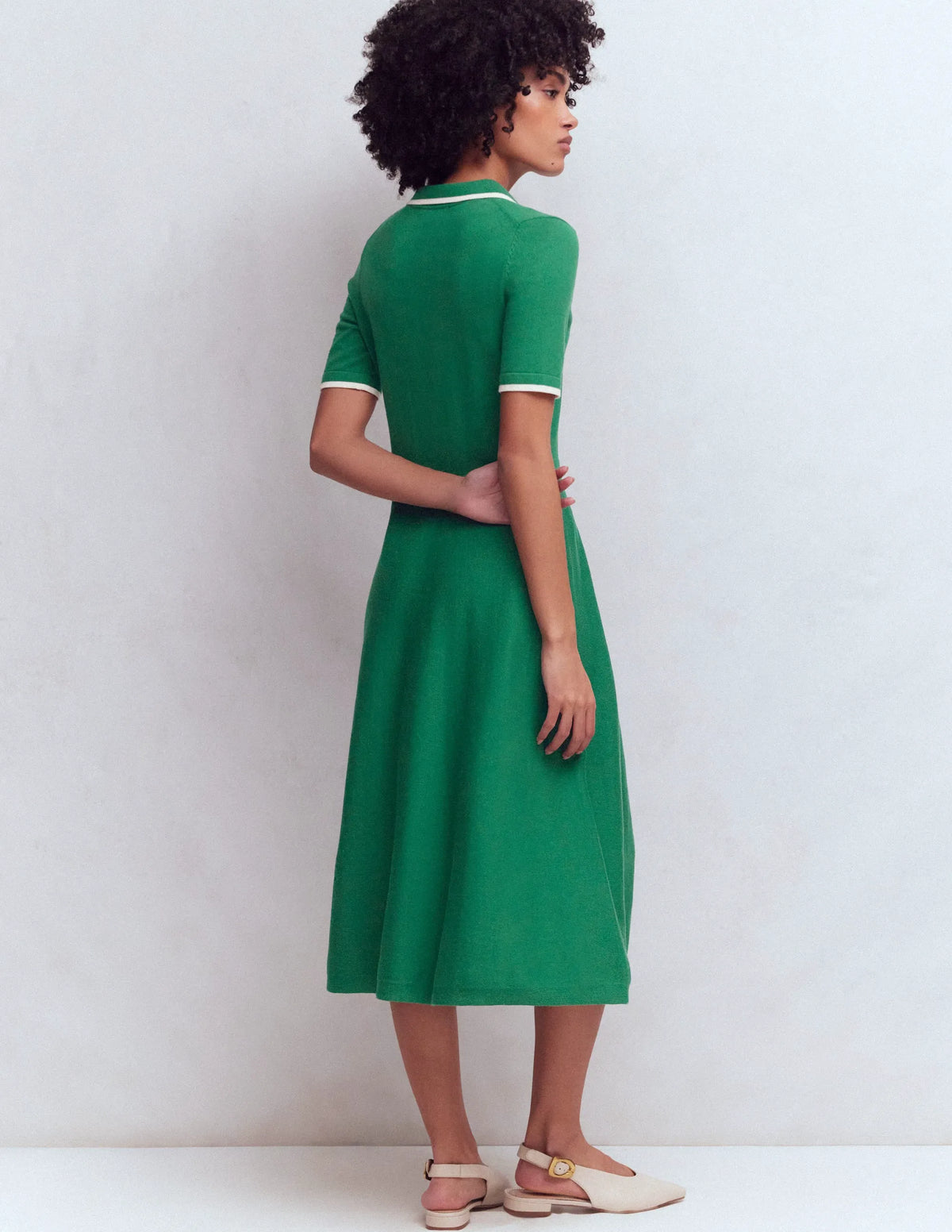 Collared Knitted Midi Dress-Fresh Green