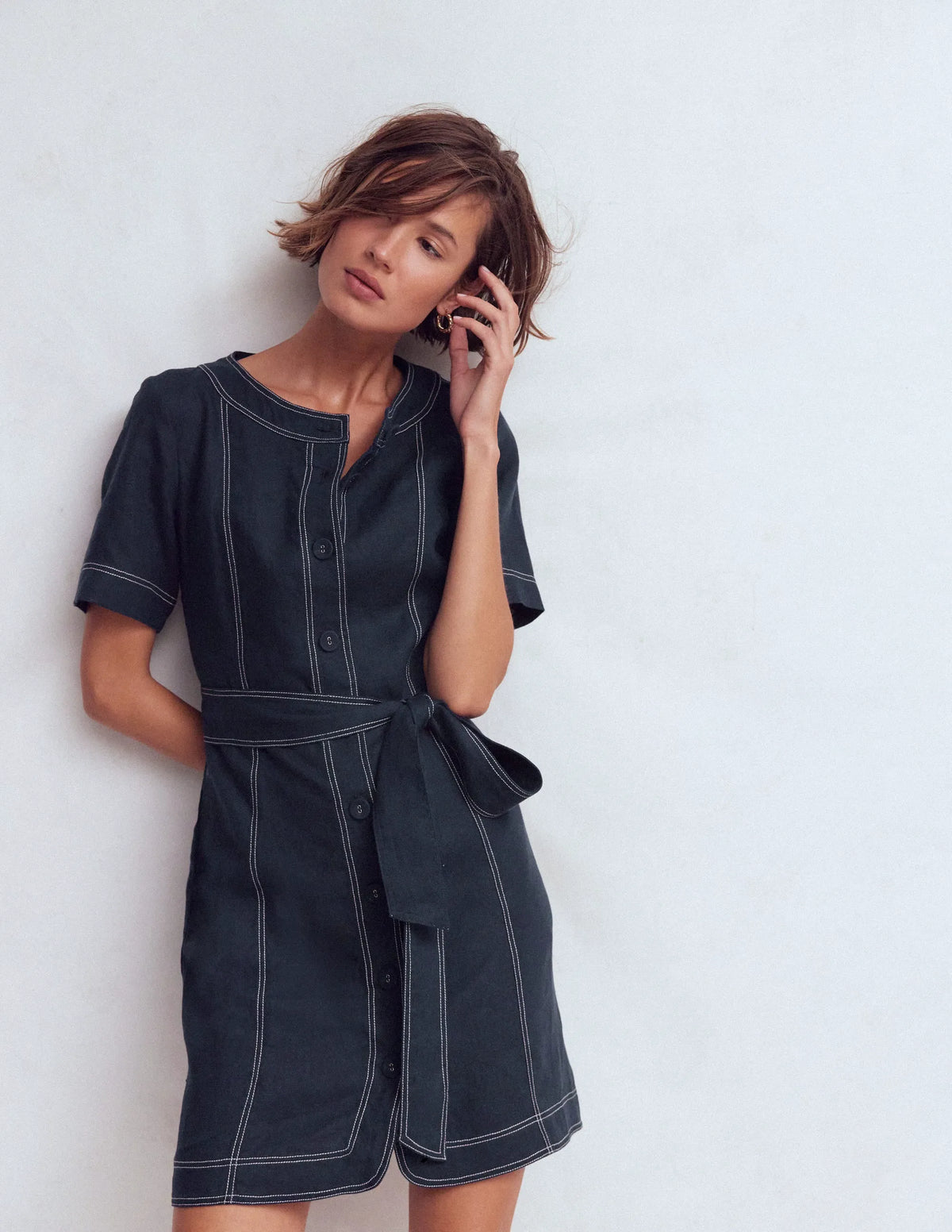 Callie Linen Short Dress-Navy