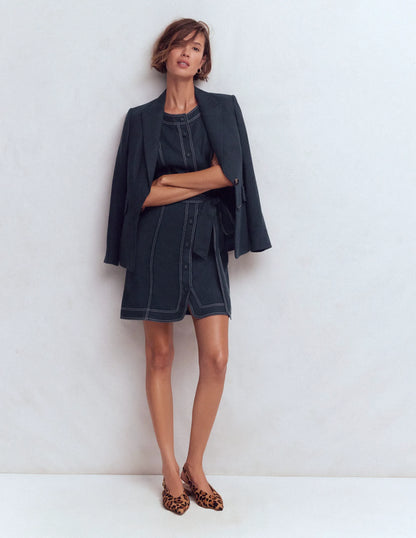 Callie Linen Short Dress-Navy