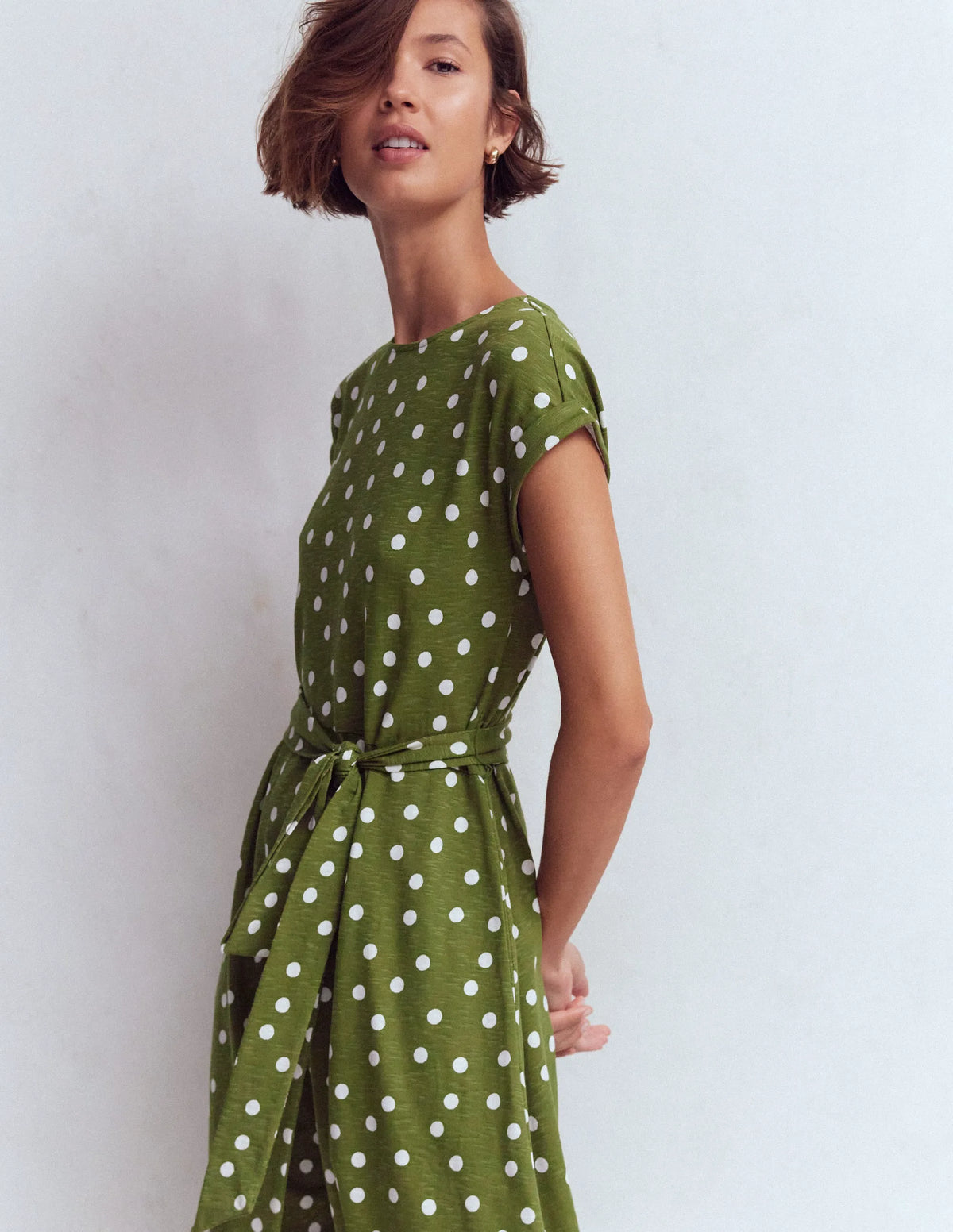 Eve Jersey Midi Dress-Olive, Painted Dot Spaced