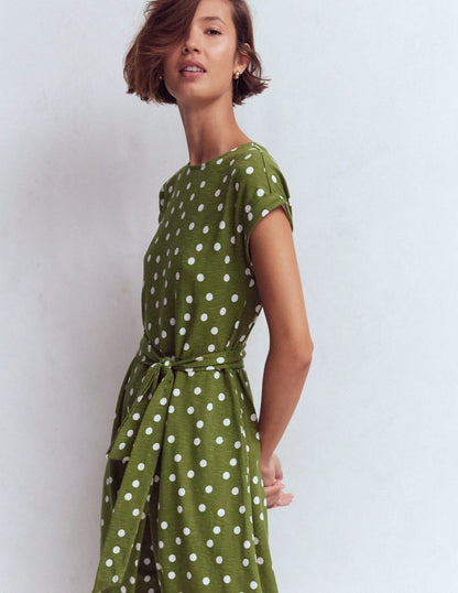 Eve Jersey Midi Dress-Olive, Painted Dot Spaced