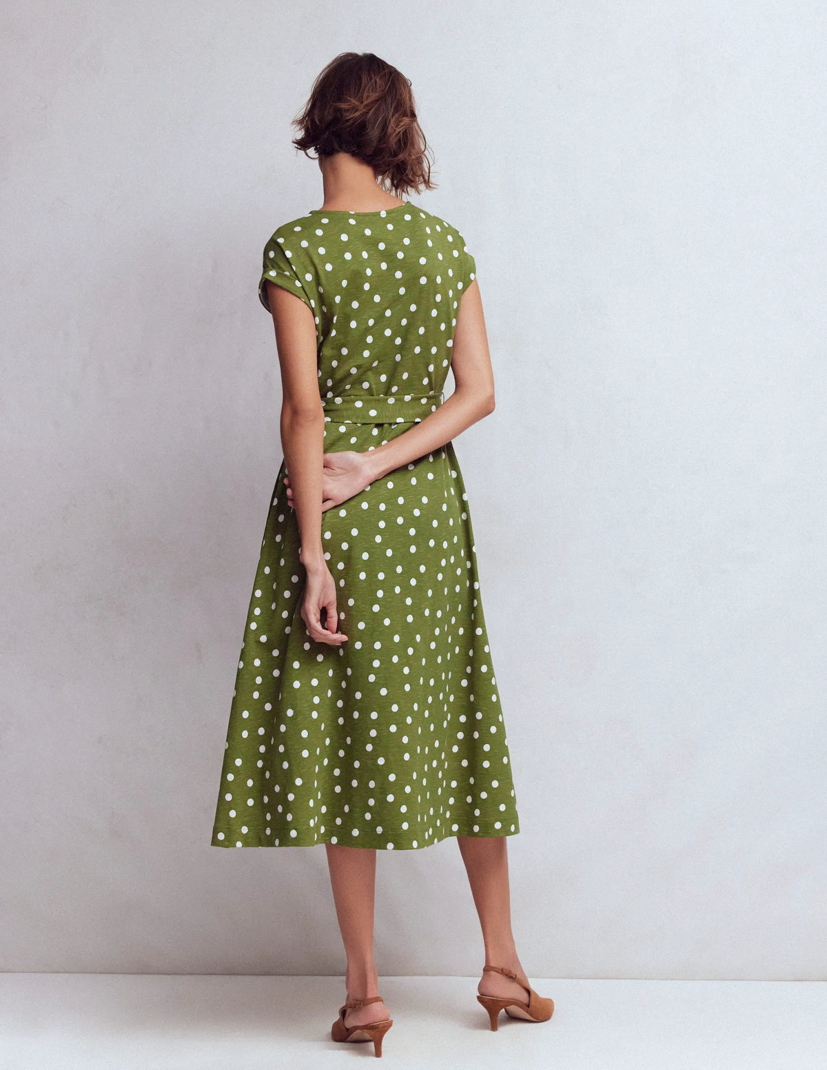 Eve Jersey Midi Dress-Olive, Painted Dot Spaced