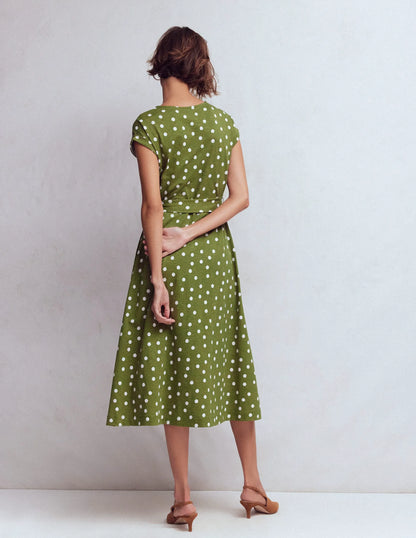 Eve Jersey Midi Dress-Olive, Painted Dot Spaced