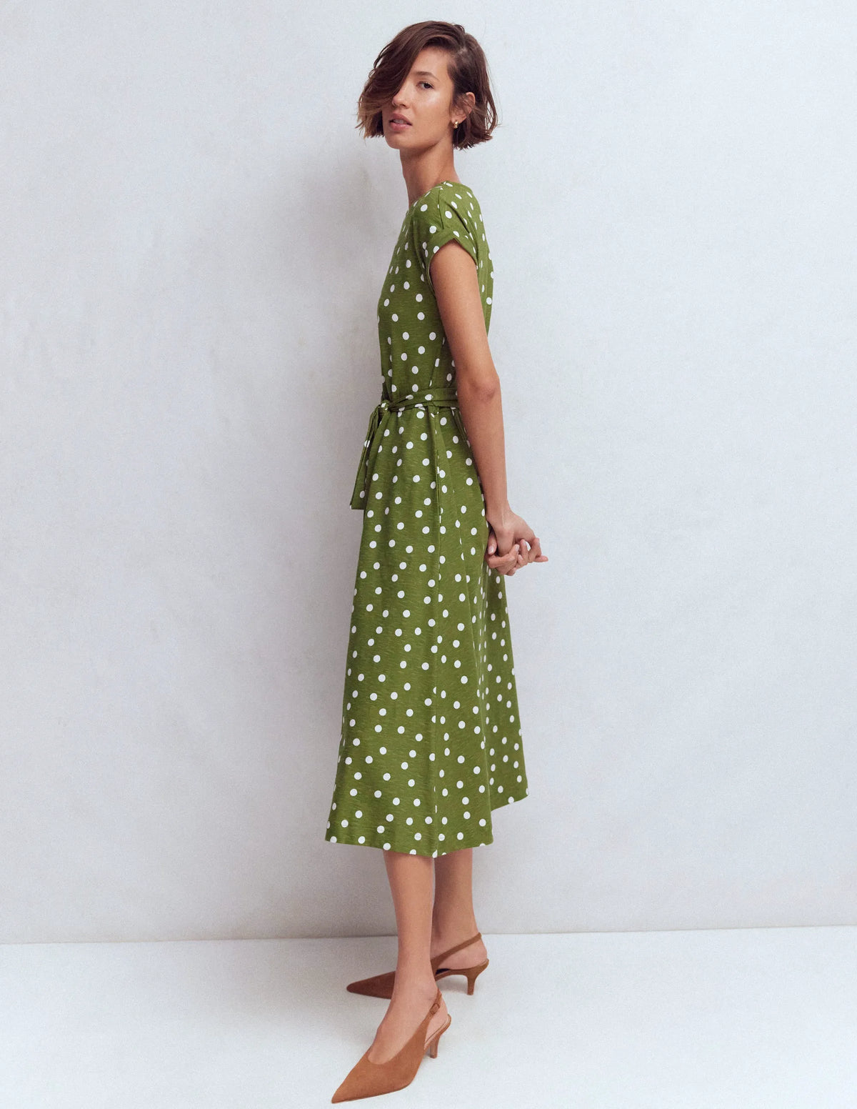Eve Jersey Midi Dress-Olive, Painted Dot Spaced