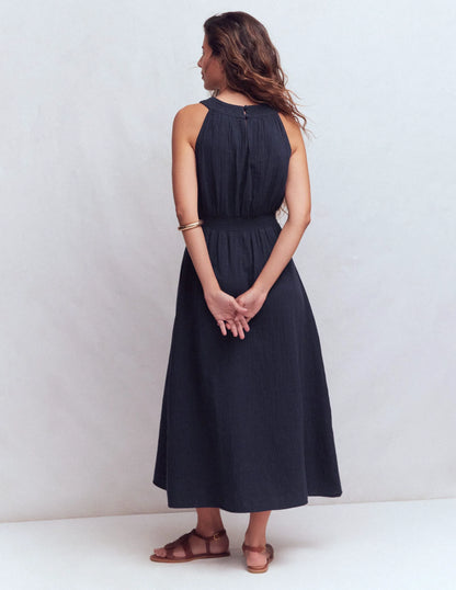 Daphne Double Cloth Dress-NAVY