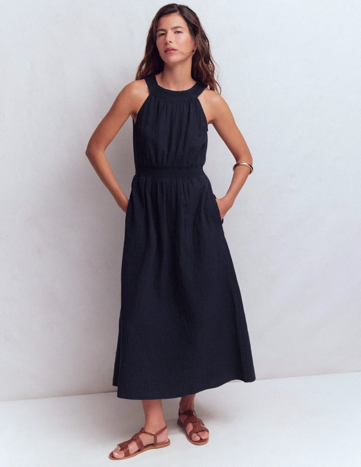 Daphne Double Cloth Dress-NAVY