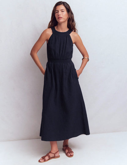 Daphne Double Cloth Dress-NAVY