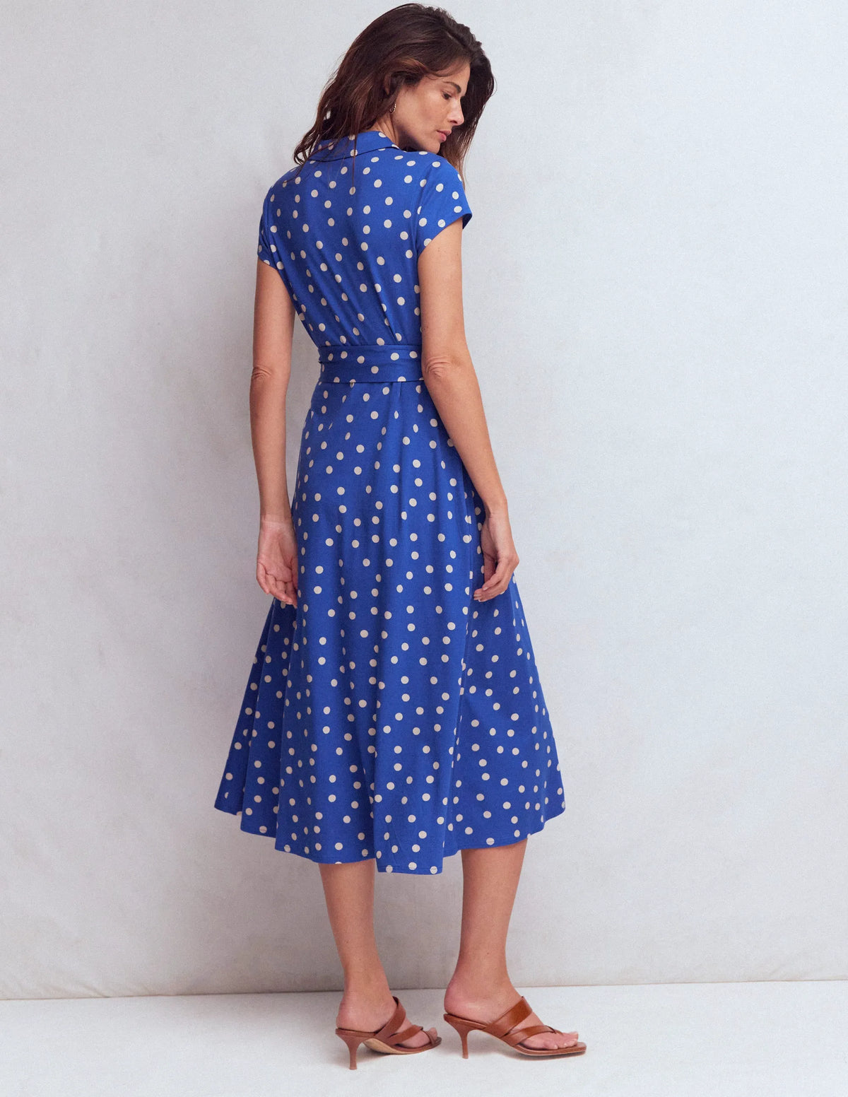 Marcia Jersey Shirt Dress-Bright Blue, Painted Dot