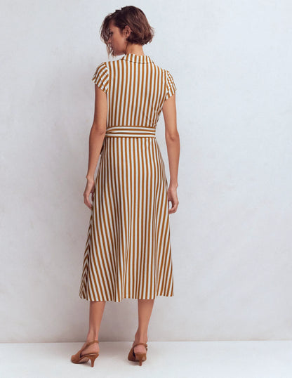 Marcia Jersey Shirt Dress-Cognac and Ivory Stripe
