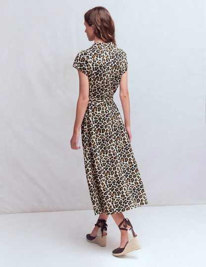 Marcia Jersey Shirt Dress-Almond Milk, Cheetah Pop