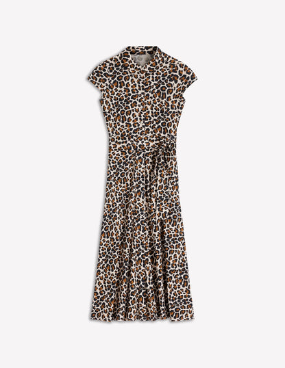 Marcia Jersey Shirt Dress-Almond Milk, Cheetah Pop