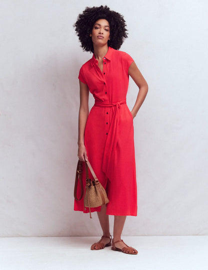 Marcia Jersey Shirt Dress-Poppy Red