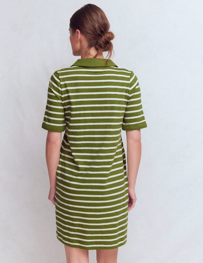 Tilda Jersey T-shirt Dress-Olive and Ivory Stripe
