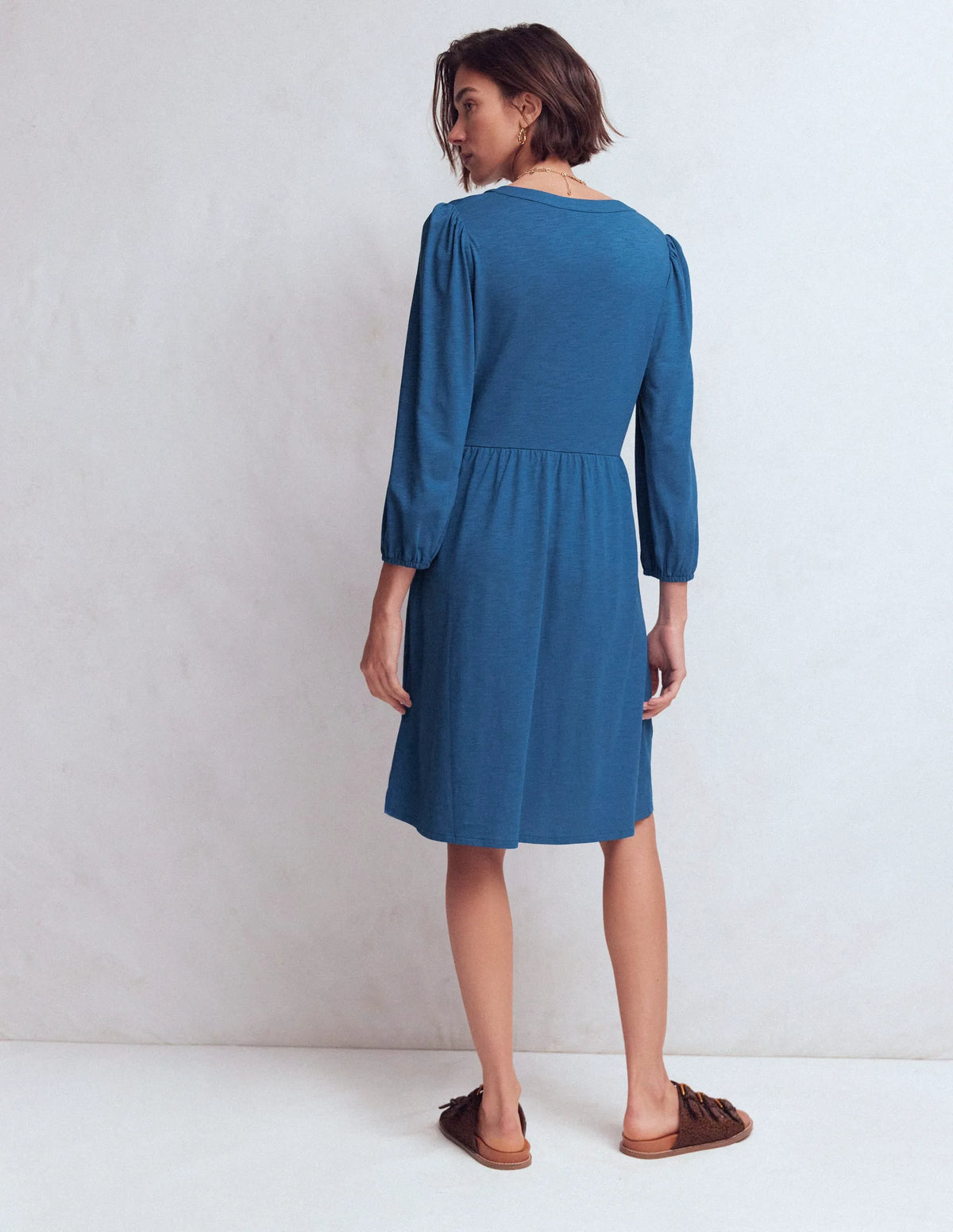 Cathy Notch Neck Jersey Dress-Tourmaline Blue