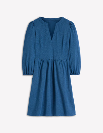 Cathy Notch Neck Jersey Dress-Tourmaline Blue