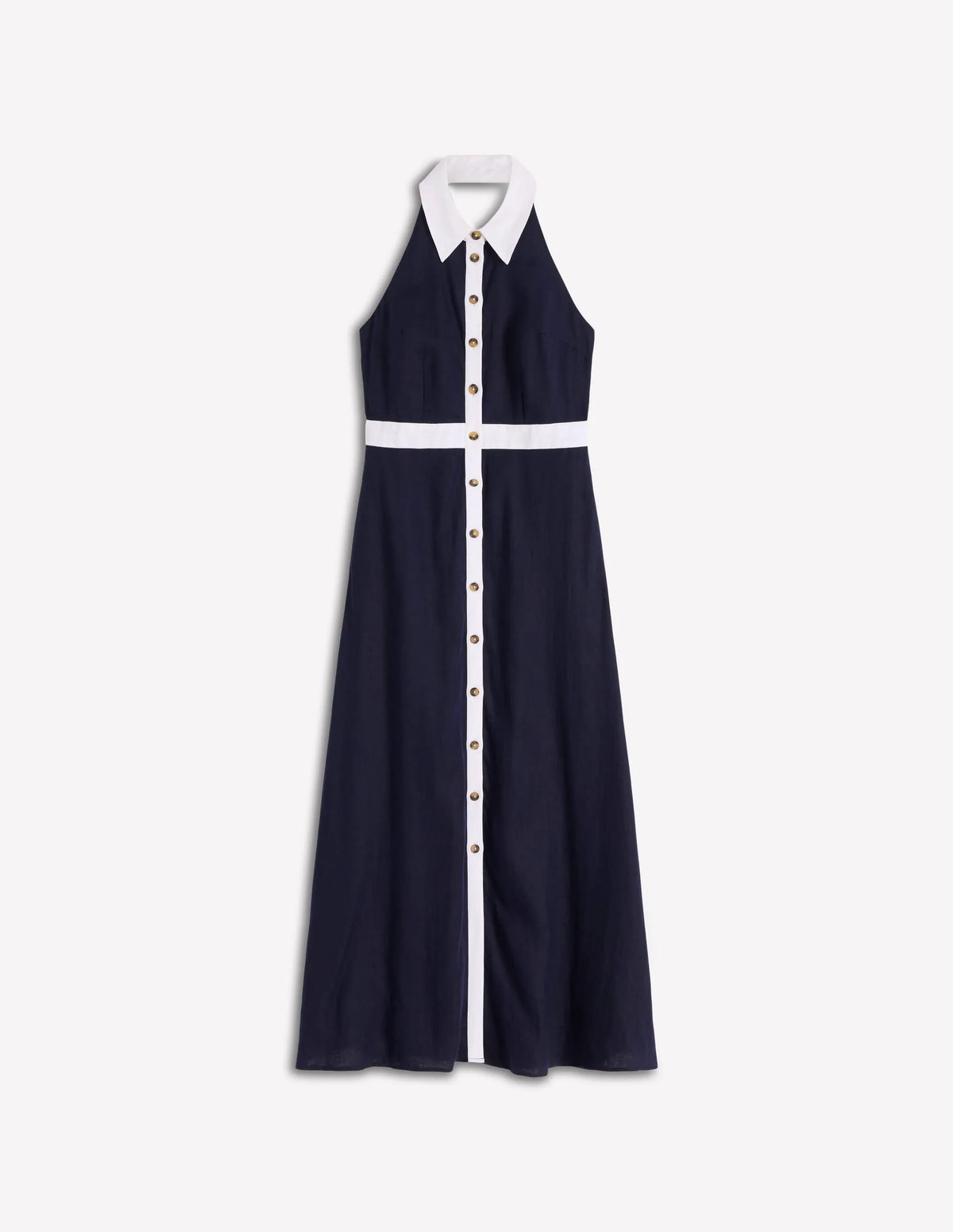 Halter Linen Blend Maxi Dress-Navy Ivory