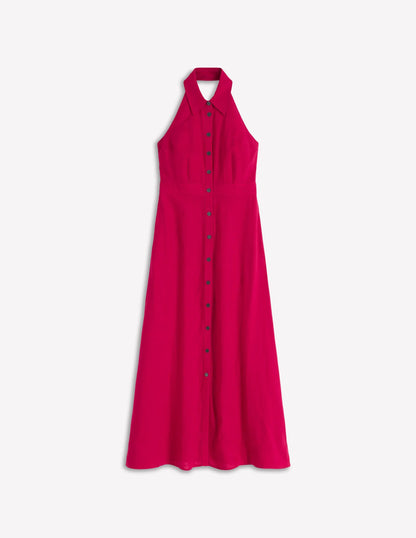 Halter Linen Blend Maxi Dress-Pomegranate