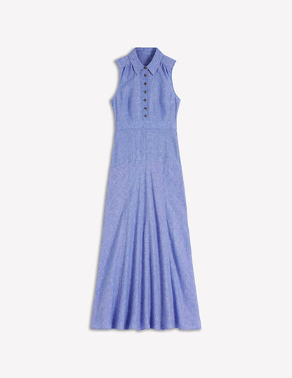 Erma Drop Waist Linen Dress-Chambray