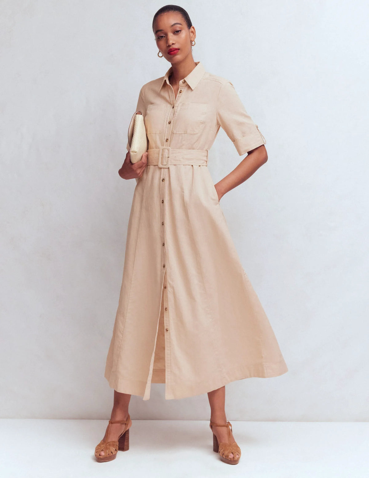 Ora Linen Blend Shirt Dress-Coffee