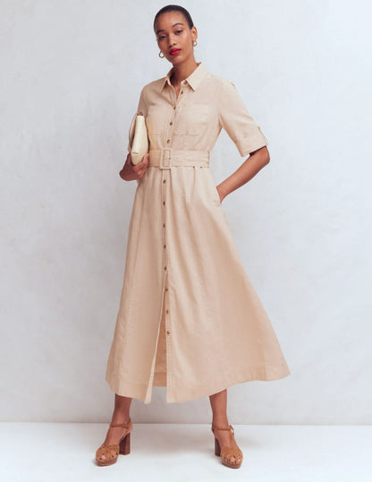 Ora Linen Blend Shirt Dress-Coffee