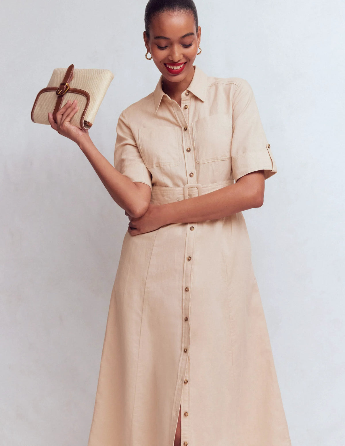 Ora Linen Blend Shirt Dress-Coffee