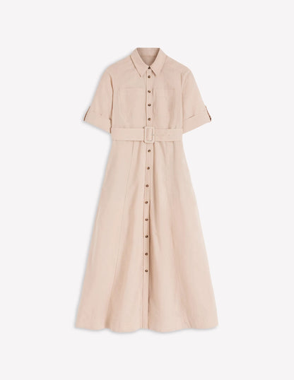 Ora Linen Blend Shirt Dress-Coffee