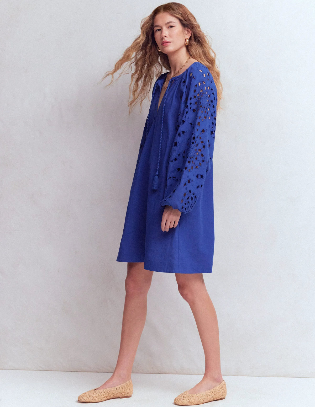 Embroidered Sleeve Kaftan-Blue Embroidery