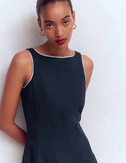 Annet Linen Blend Midi Dress-Navy