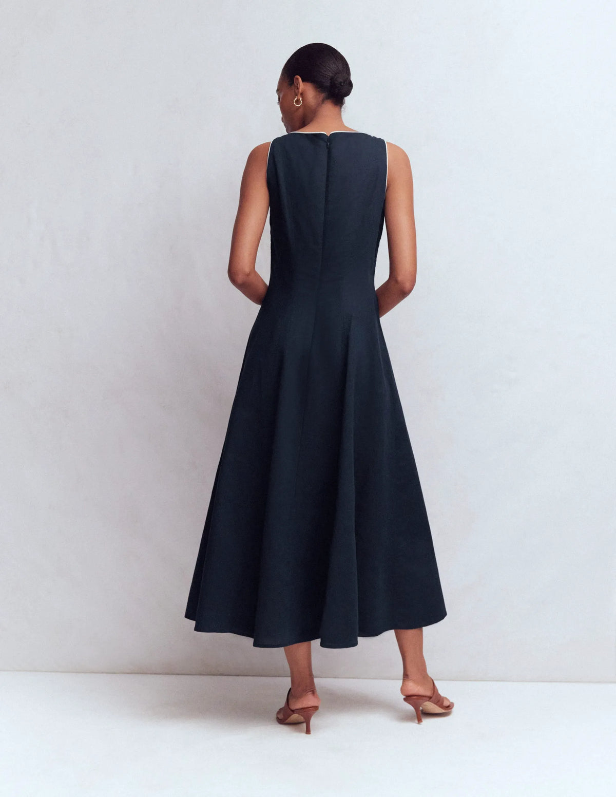 Annet Linen Blend Midi Dress-Navy