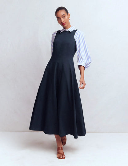 Annet Linen Blend Midi Dress-Navy