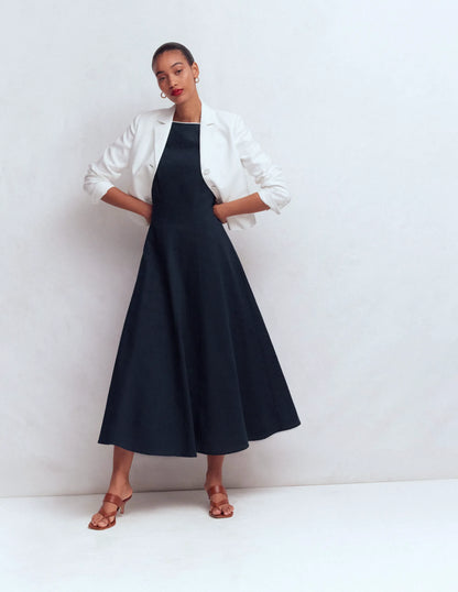 Annet Linen Blend Midi Dress-Navy