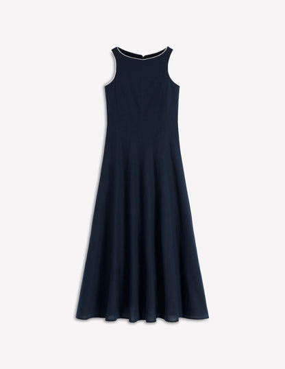 Annet Linen Blend Midi Dress-Navy