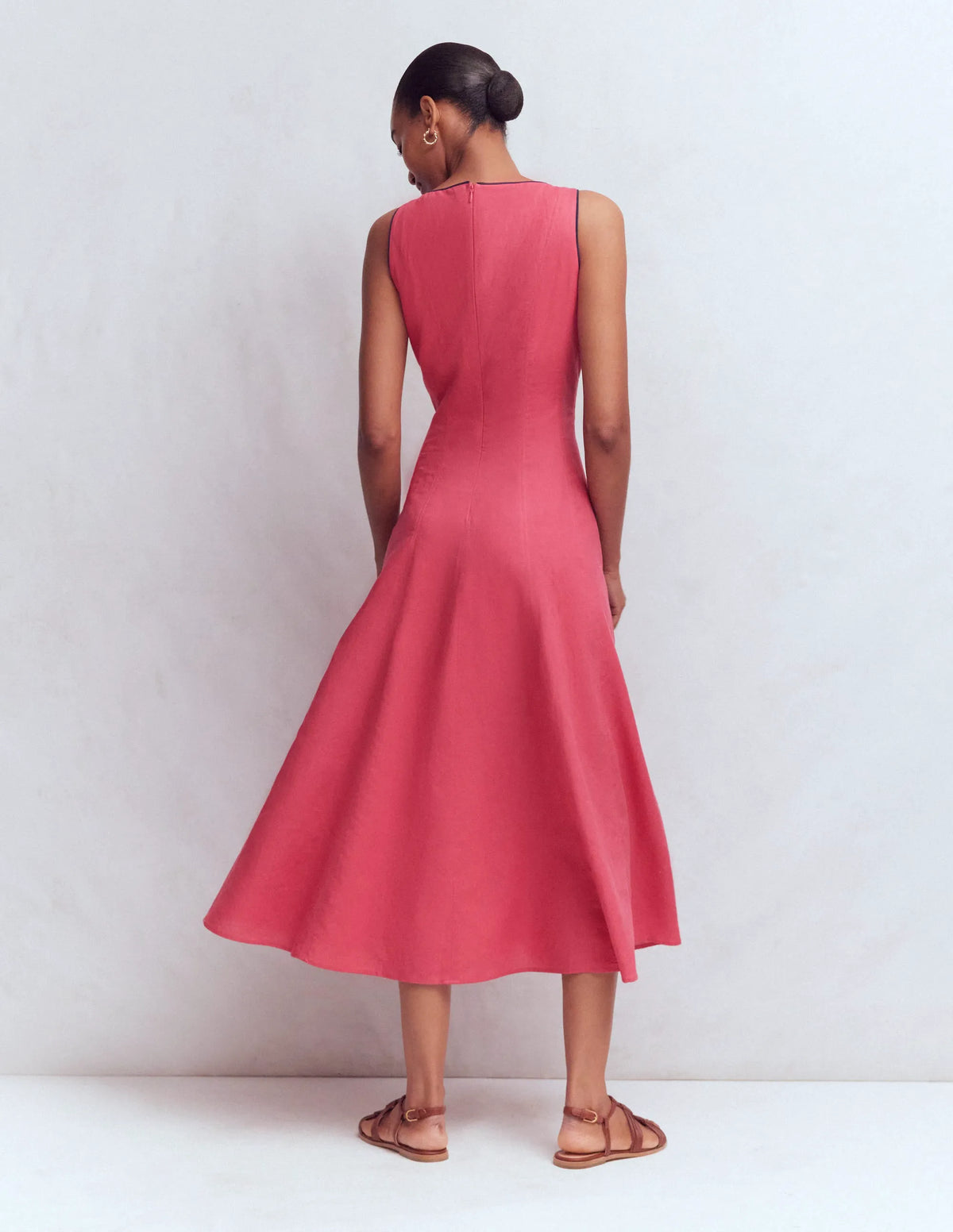 Annet Linen Blend Midi Dress-Cherry Blush