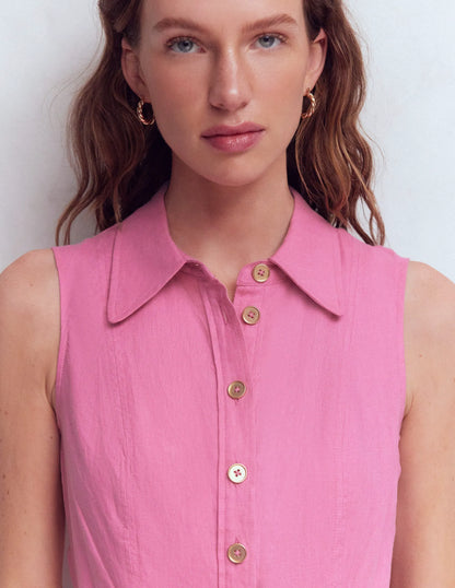 Belinda Linen Shirt Dress-Pink Parfait