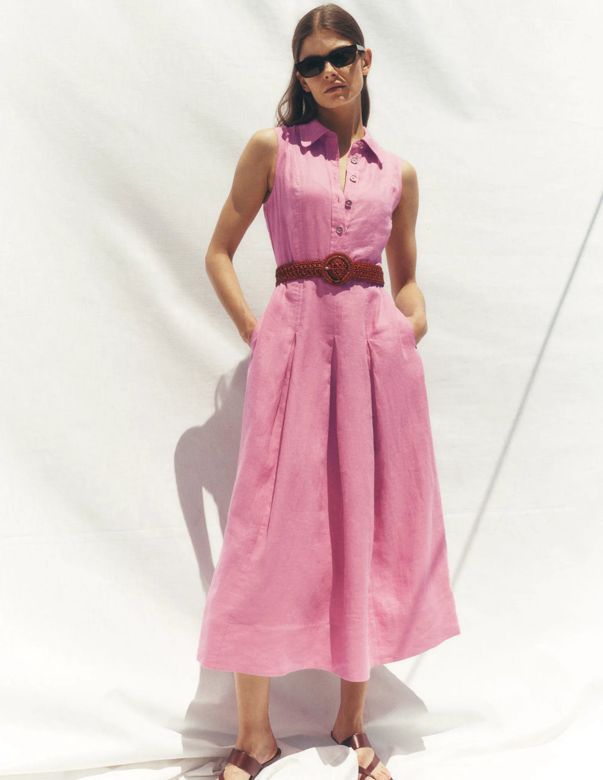 Belinda Linen Shirt Dress-Pink Parfait