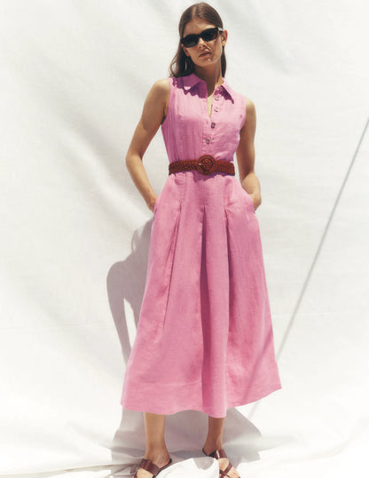 Belinda Linen Shirt Dress-Pink Parfait