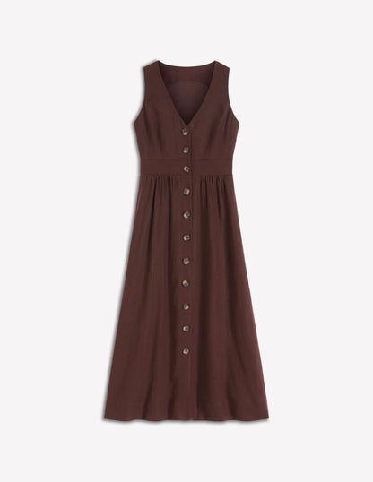 Catherine Button Linen Dress-Bitter Chocolate
