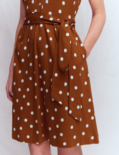 Honor Short Jersey Shirt Dress-Cognac, Painted Dot Spaced