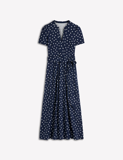 Naomi Jersey Midi Dress-Navy and Ivory, Painted Dot