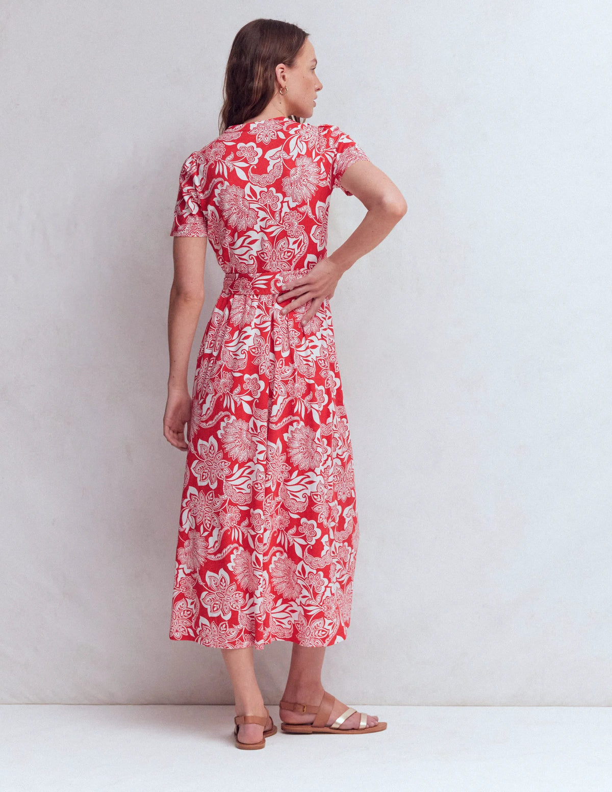 Naomi Jersey Midi Dress-Blood Orange, Elegant Blossom