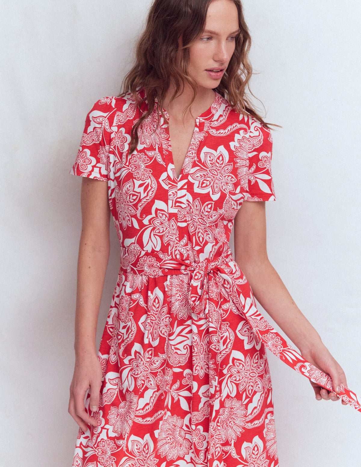 Naomi Jersey Midi Dress-Blood Orange, Elegant Blossom