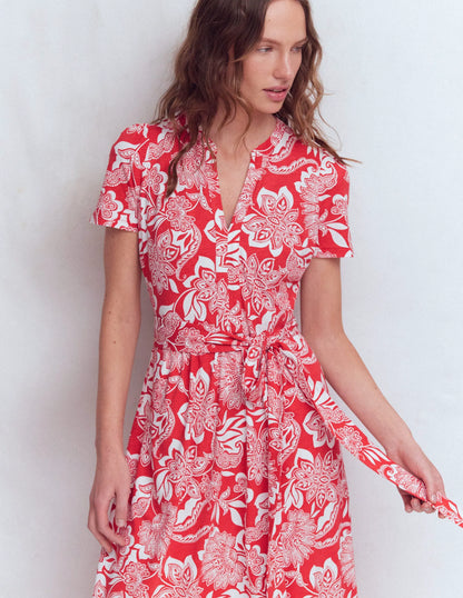Naomi Jersey Midi Dress-Blood Orange, Elegant Blossom