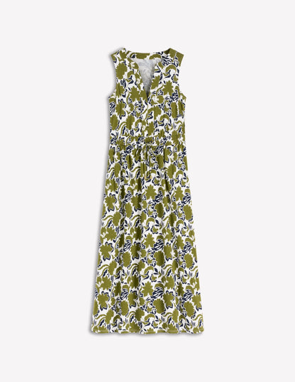 Delphine Midi Sleeveless Dress-Olive, Shadow Blossom