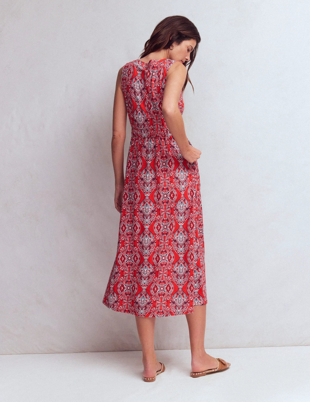 Delphine Midi Sleeveless Dress-Blood Orange, Gardenia