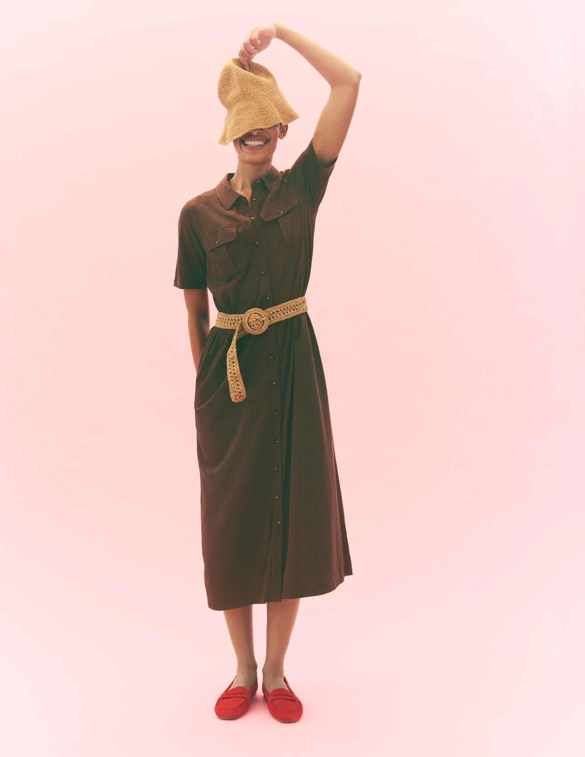 Mavis Midi Jersey Shirt Dress-Bitter Chocolate