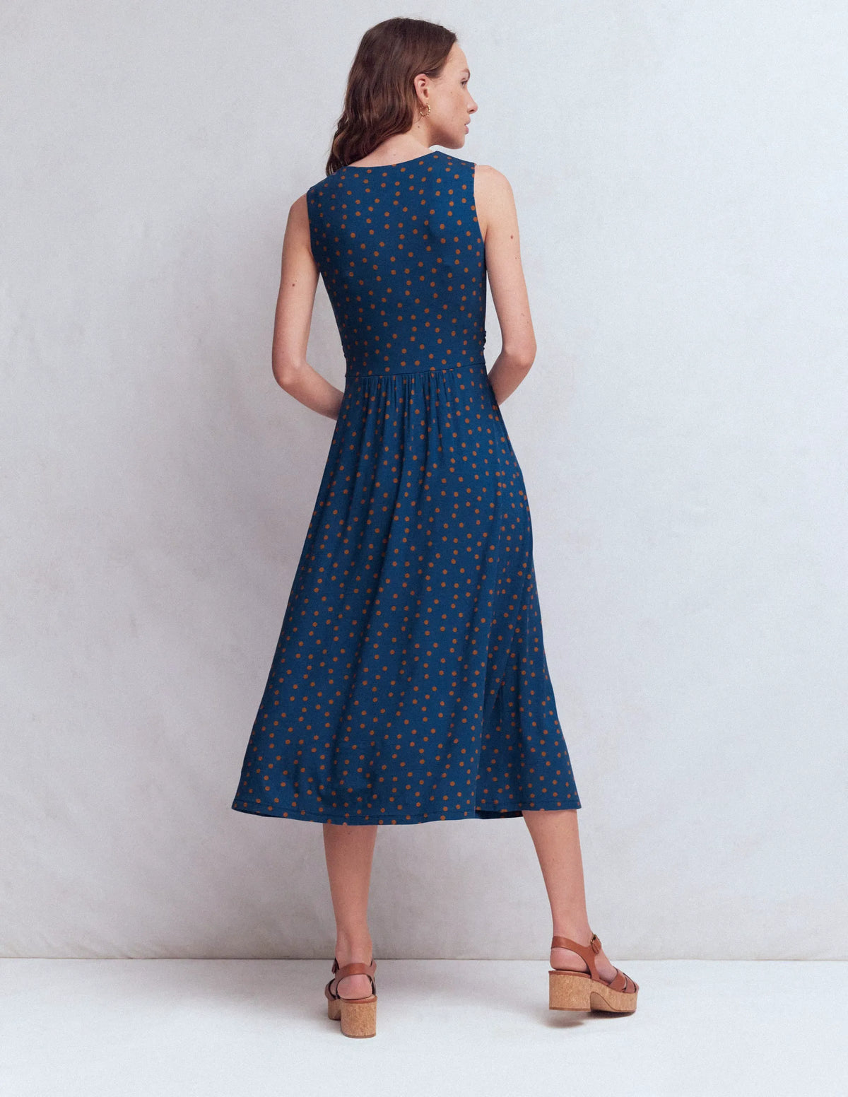 Zara Cross Waist Jersey Dress-Tourmaline Blue, Painted Dot
