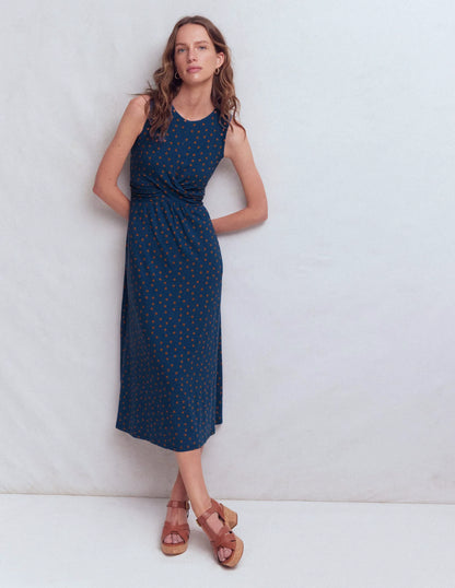 Zara Cross Waist Jersey Dress-Tourmaline Blue, Painted Dot