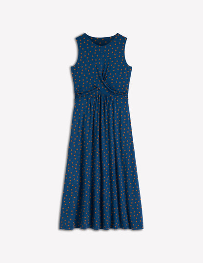 Zara Cross Waist Jersey Dress-Tourmaline Blue, Painted Dot