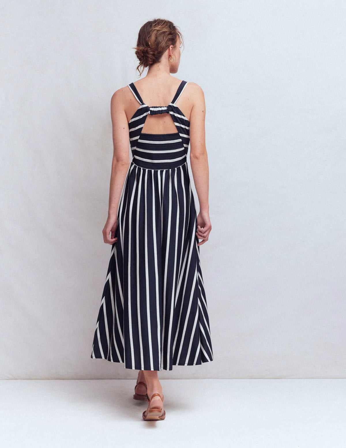 Saoirse Smock Back Dress-Navy, Ivory Stripe