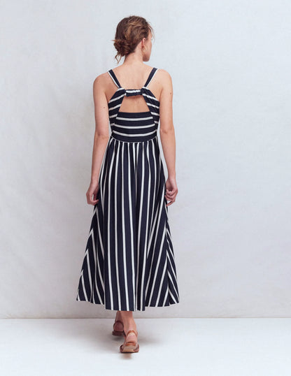 Saoirse Smock Back Dress-Navy, Ivory Stripe